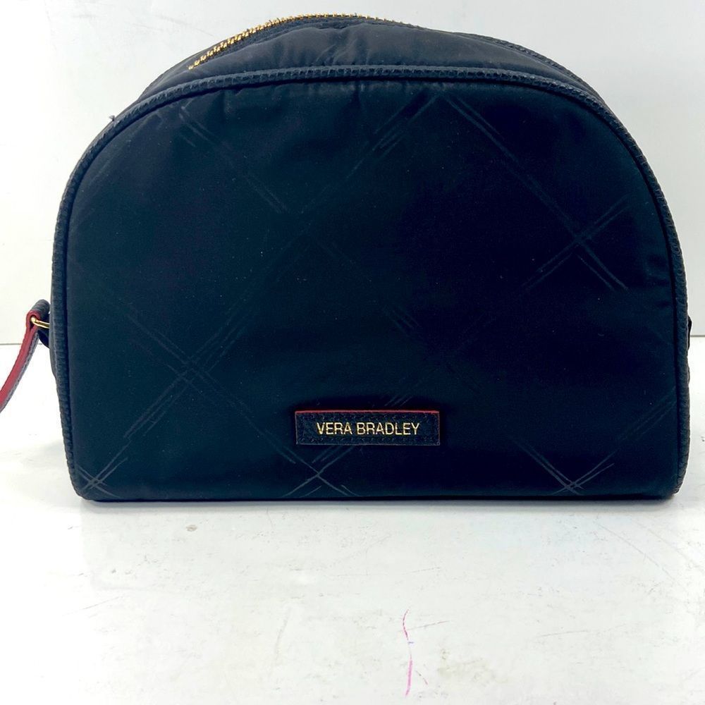 Vera Bradley Black Quilted Travel Makeup Bag Pouch Case Tote